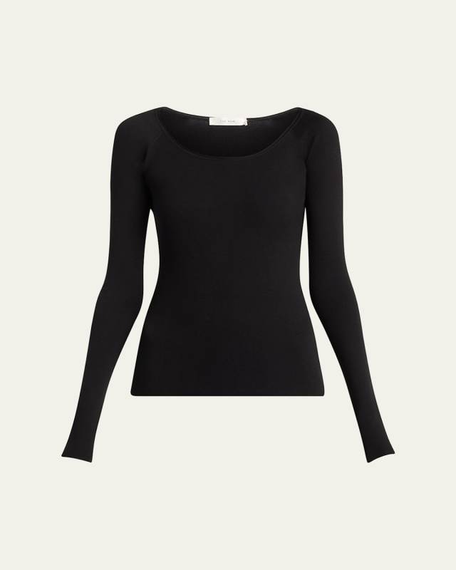 Imo Scoop-Neck Long-Sleeve Silk Top